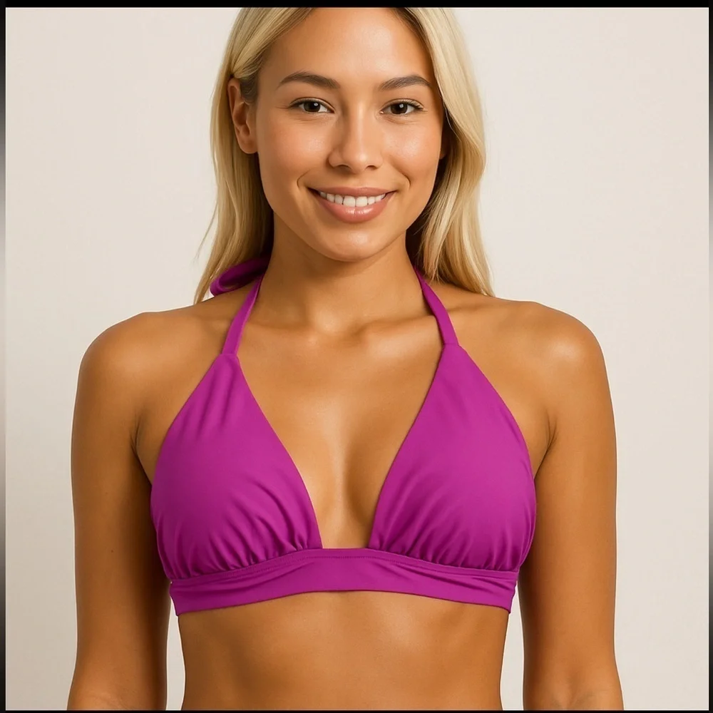 Victorias Secret Halter Neck Bikini Top Fuchsia Stretchy Fabric Womens Size L